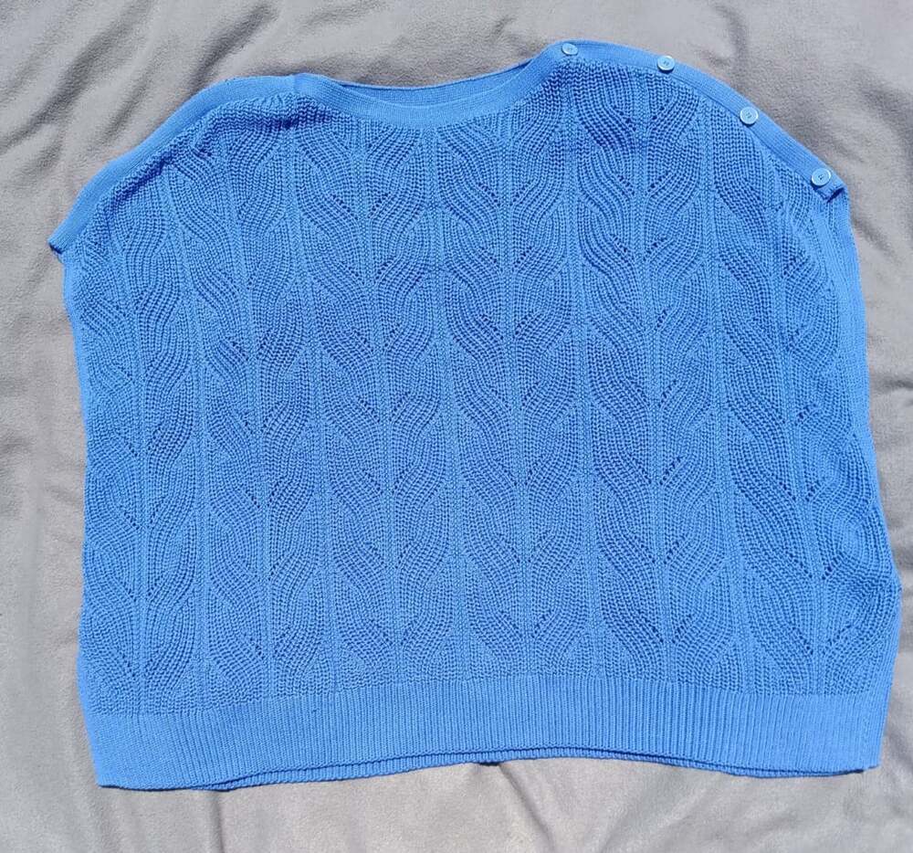 Talbots Chevron Pointelle Cable Knit Draped Poncho Biscayne Blue M/L NWT Soft